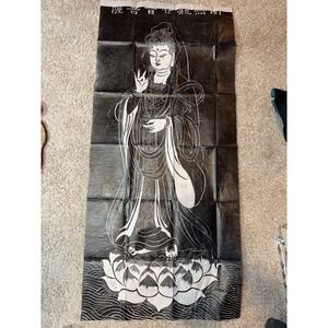 (2) Vintage Black 20x44 inch Buddist Devotational Prints Ink Rice Paper
